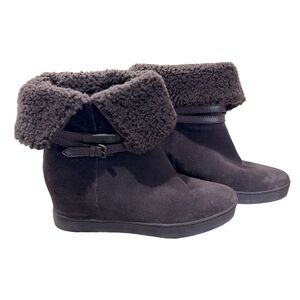 COACH NORELL COLD A8741  BOOTS Suede Upper brown Wedge Platform shearling W 11m